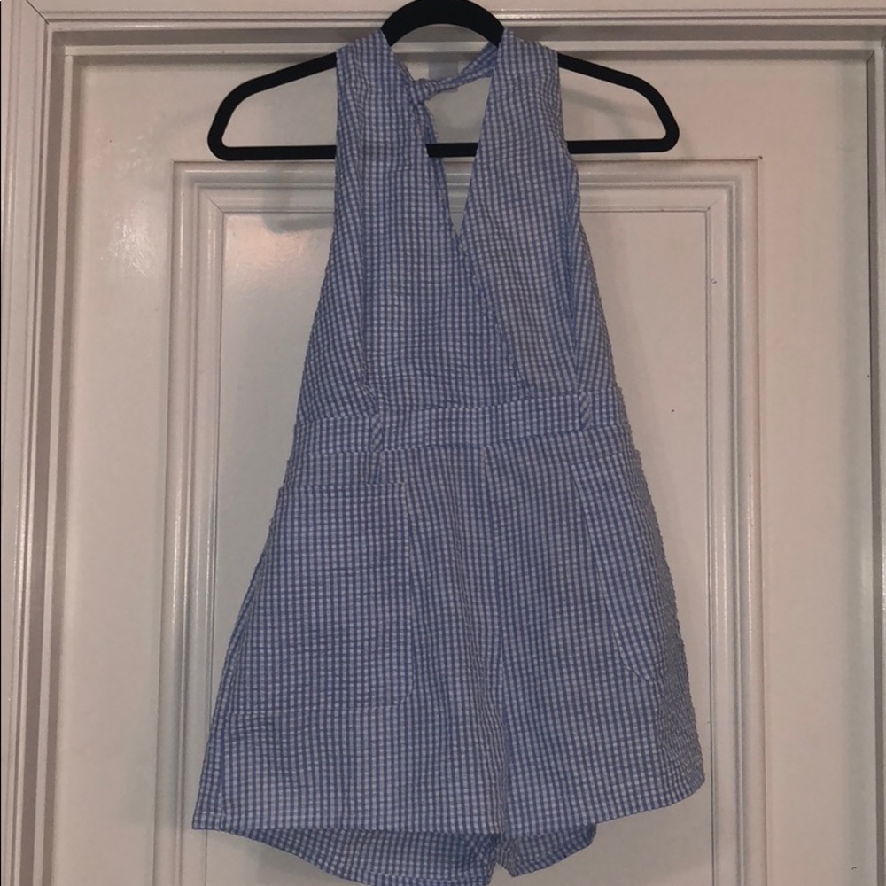 Blue and White checkered Pattern Romper
